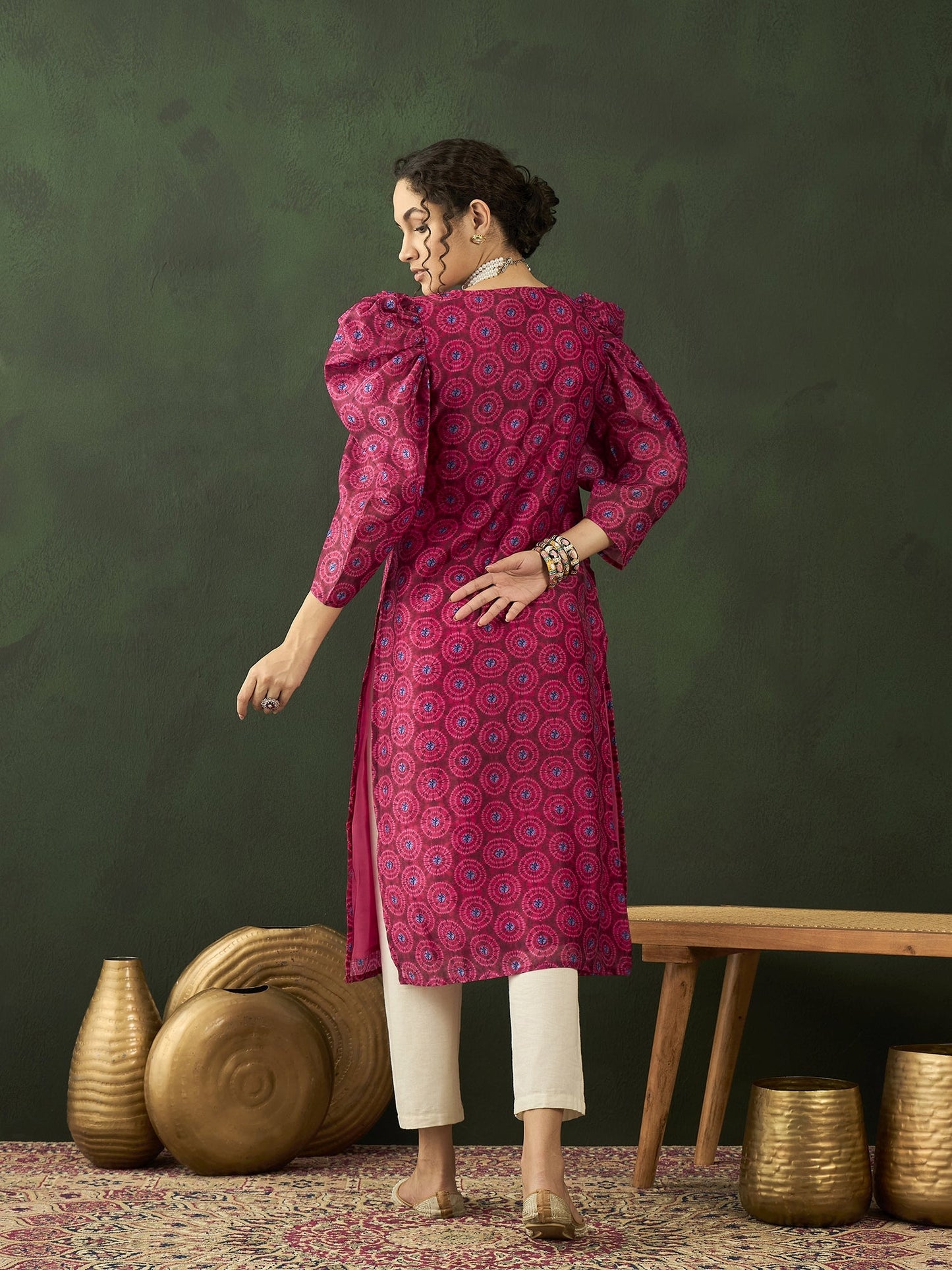 Magenta Printed Straight Kurta - Elganza