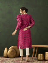 Magenta Printed Straight Kurta - Elganza
