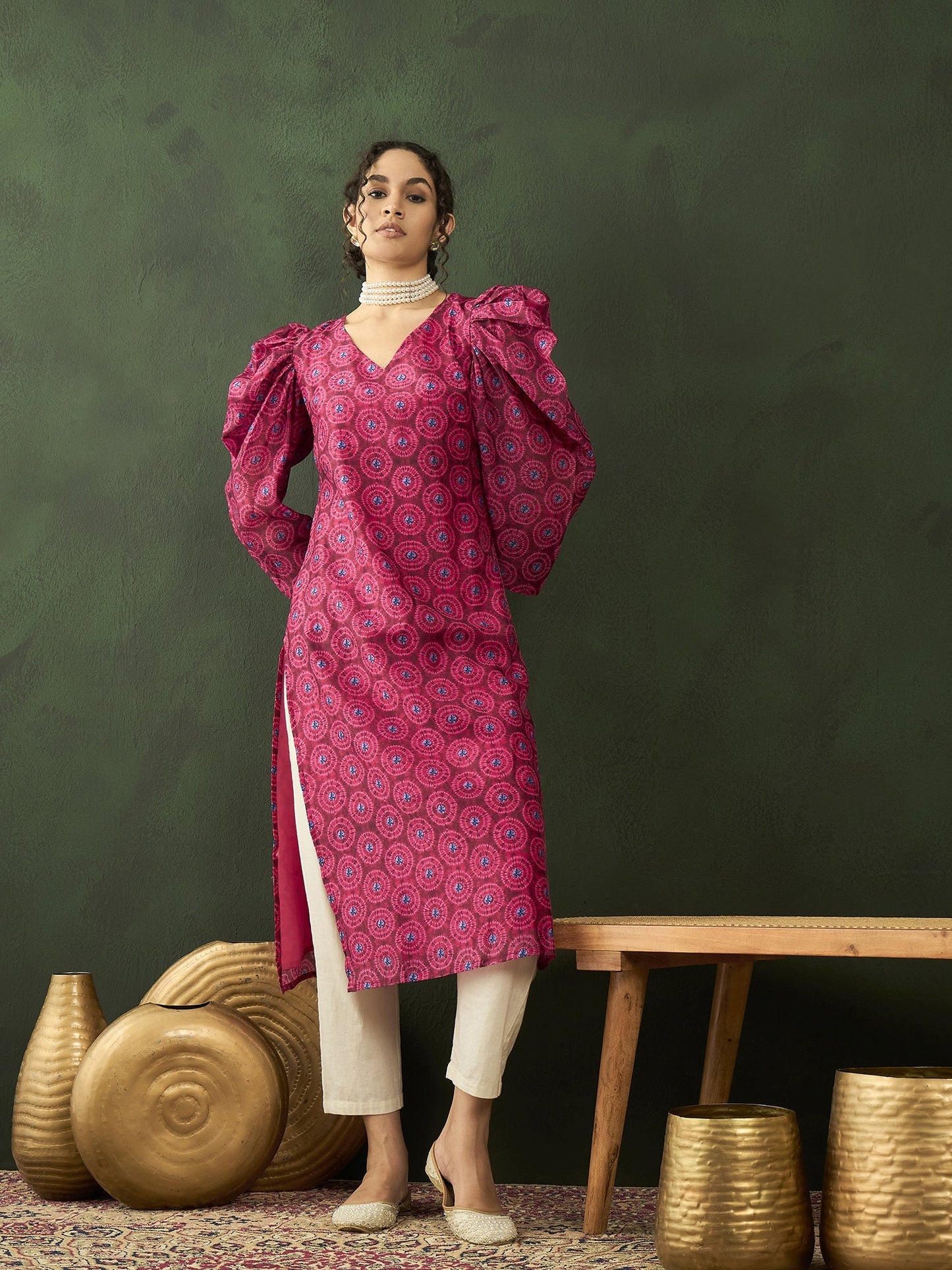 Magenta Printed Straight Kurta - Elganza