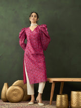 Magenta Printed Straight Kurta - Elganza