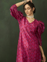 Magenta Printed Straight Kurta - Elganza
