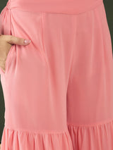 Peach & Sea Green Embroidered Kurta Sharara With Dupatta - Elganza