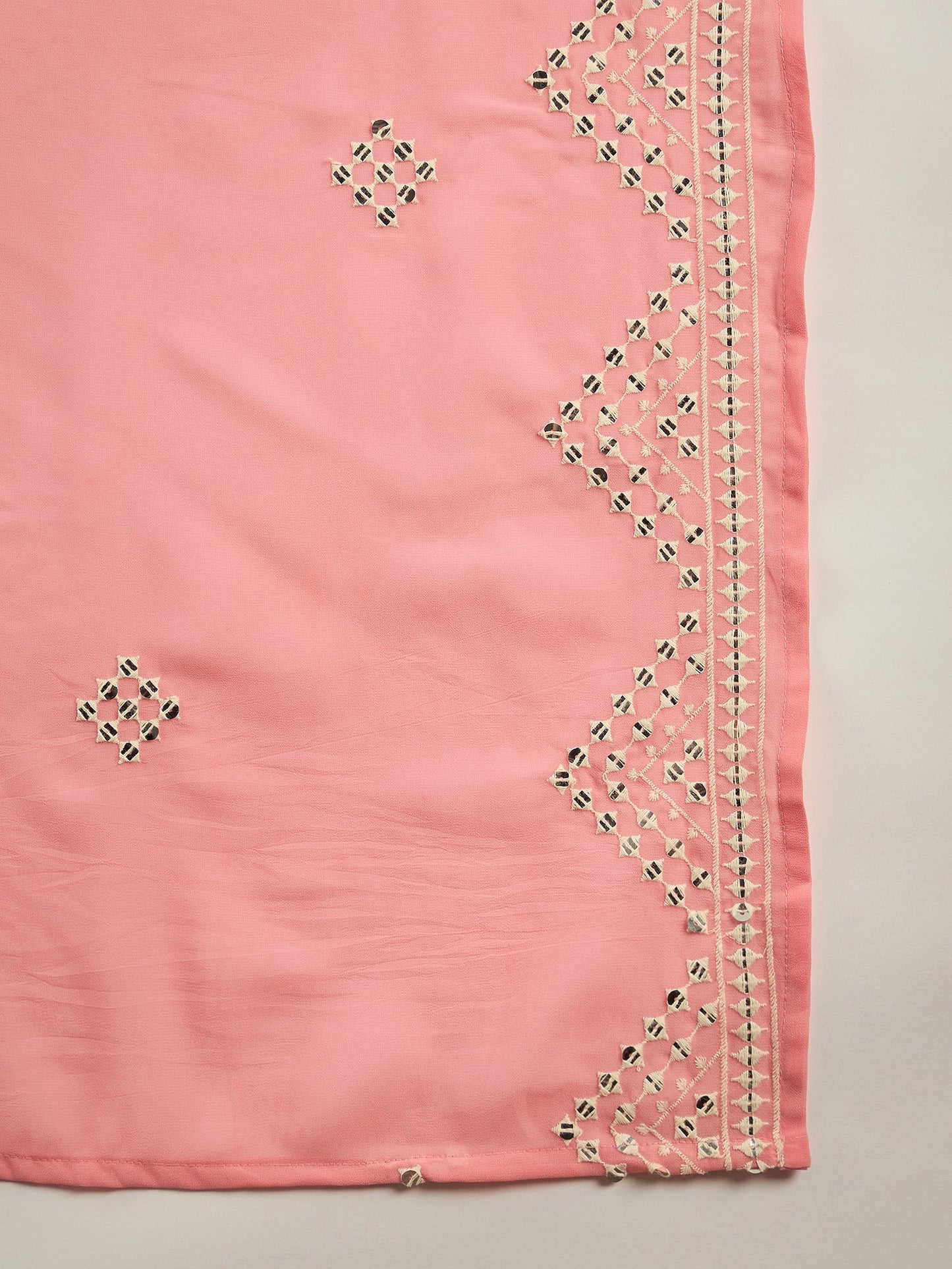 Peach & Sea Green Embroidered Kurta Sharara With Dupatta - Elganza