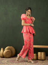 Coral Floral Print Co-ords Set - Elganza