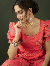Coral Floral Print Co-ords Set - Elganza