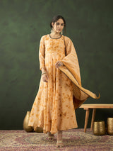 Cream Tie & Dye backless Maxi Dress With Dupatta - Elganza