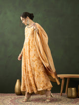 Cream Tie & Dye backless Maxi Dress With Dupatta - Elganza