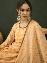 Cream Tie & Dye backless Maxi Dress With Dupatta - Elganza