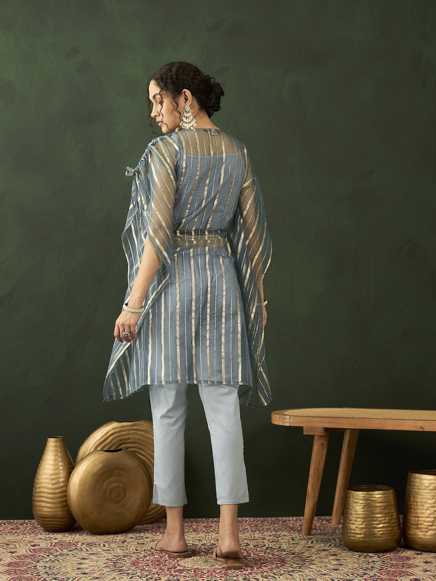 Blue Organza Kaftan Co-Ord Set - Elganza