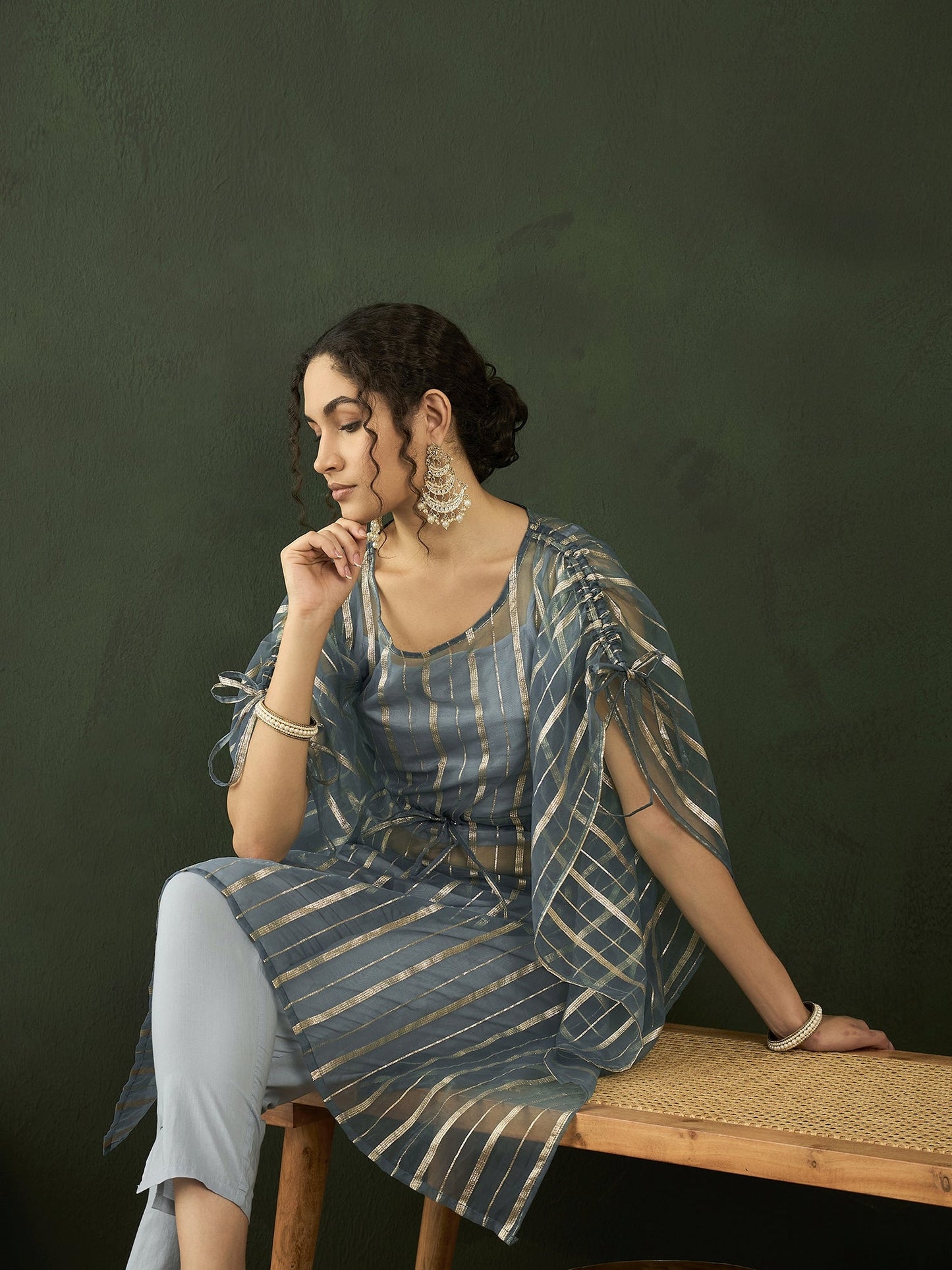 Blue Organza Kaftan Co-Ord Set - Elganza