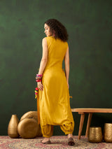 Mustard Rayon Kurta With Side Tassels - Elganza