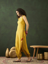Mustard Rayon Kurta With Side Tassels - Elganza