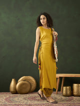 Mustard Rayon Kurta With Side Tassels - Elganza