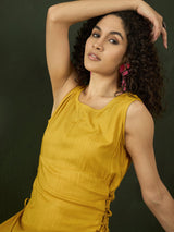Mustard Rayon Kurta With Side Tassels - Elganza