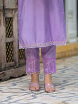 Lavender Sleevessless Kurta Sharara With Organza Sequinned Dupatta - Elganza