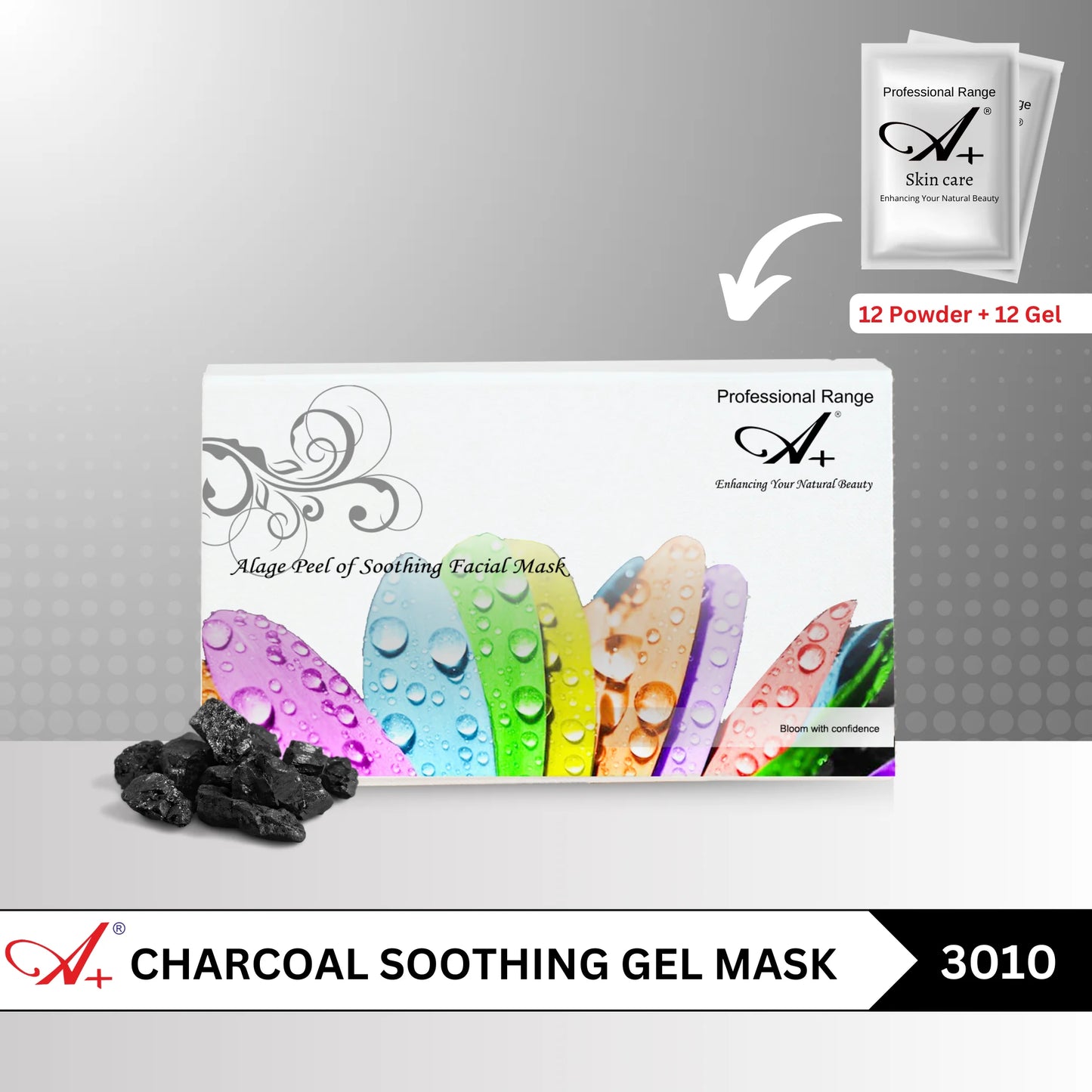 A+ 3010 Charcoal Soothing Gel Mask (12 Powder + 12 Gel) image 1