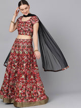 Multicolor Floral Print Lehenga Choli With Dupatta - Elganza