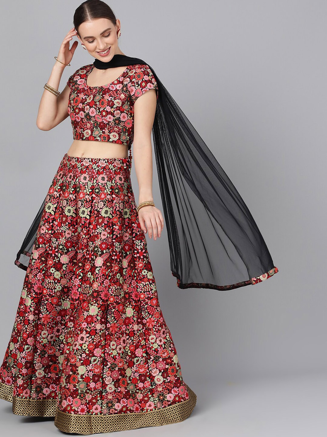 Multicolor Floral Print Lehenga Choli With Dupatta - Elganza