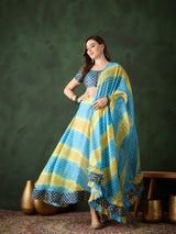 Blue Leheriya Print Lehenga Choli With Dupatta - Elganza