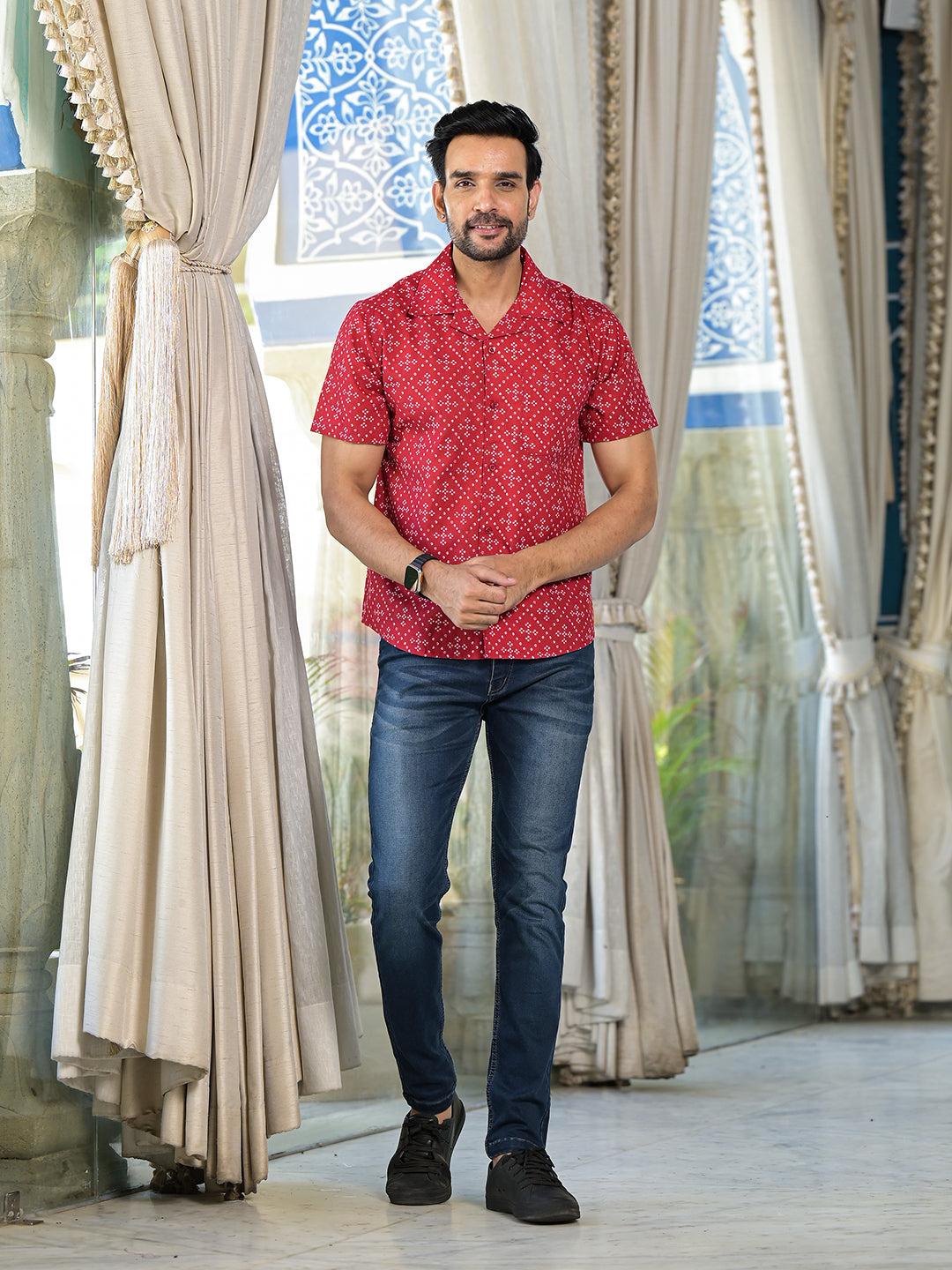 Red Bandhani Printed Shirt - Elganza