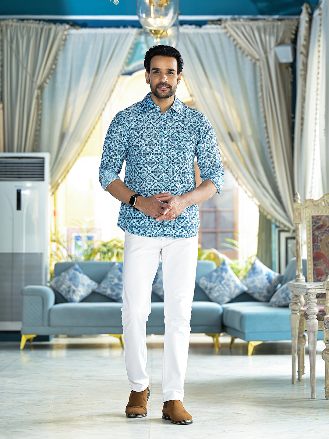 Blue Printed Shirt - Elganza