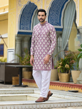 Mauve Embroidered Long Kurta - Elganza