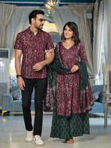 Maroon floral print Couple Combo Set - Elganza