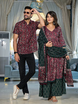 Maroon floral print Couple Combo Set - Elganza