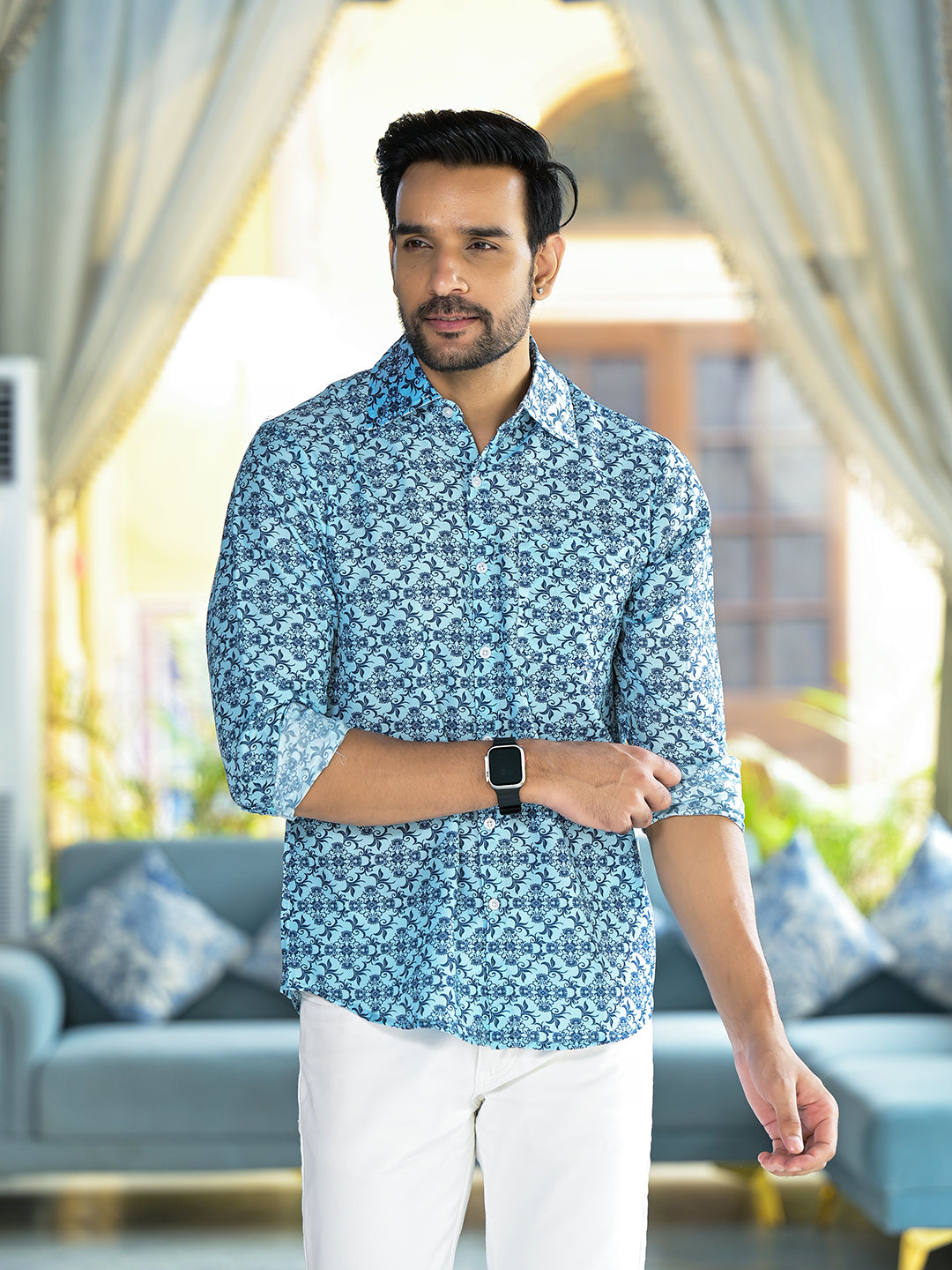 Blue Printed Shirt - Elganza