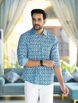Blue Printed Shirt - Elganza