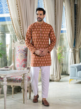 Brown Ikat Print Long Kurta - Elganza