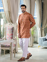 Brown Ikat Print Long Kurta - Elganza