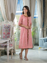 Brown Ikat Print Kurta With Striped Jacket - Elganza