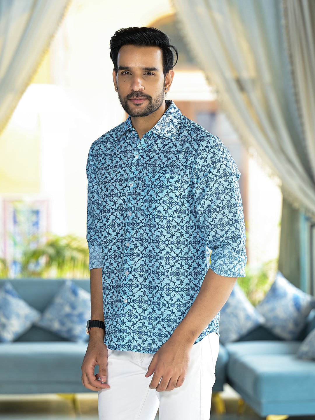 Blue Printed Shirt - Elganza