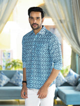 Blue Printed Shirt - Elganza