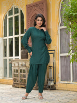 Elemerald Green Dobby Pakistani Kurta Salwar - Elganza