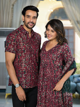 Maroon floral print Couple Combo Set - Elganza