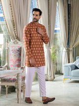 Brown Ikat Print Long Kurta - Elganza