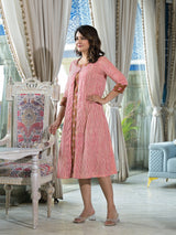 Brown Ikat Print Kurta With Striped Jacket - Elganza