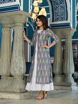 Grey & Off White Ikat Printed Couple Combo Set - Elganza