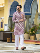 Mauve Embroidered Long Kurta - Elganza