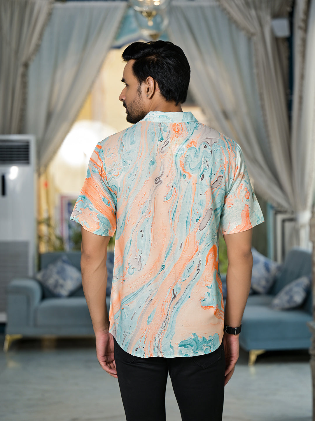 Multicolor Marble Print Shirt - Elganza