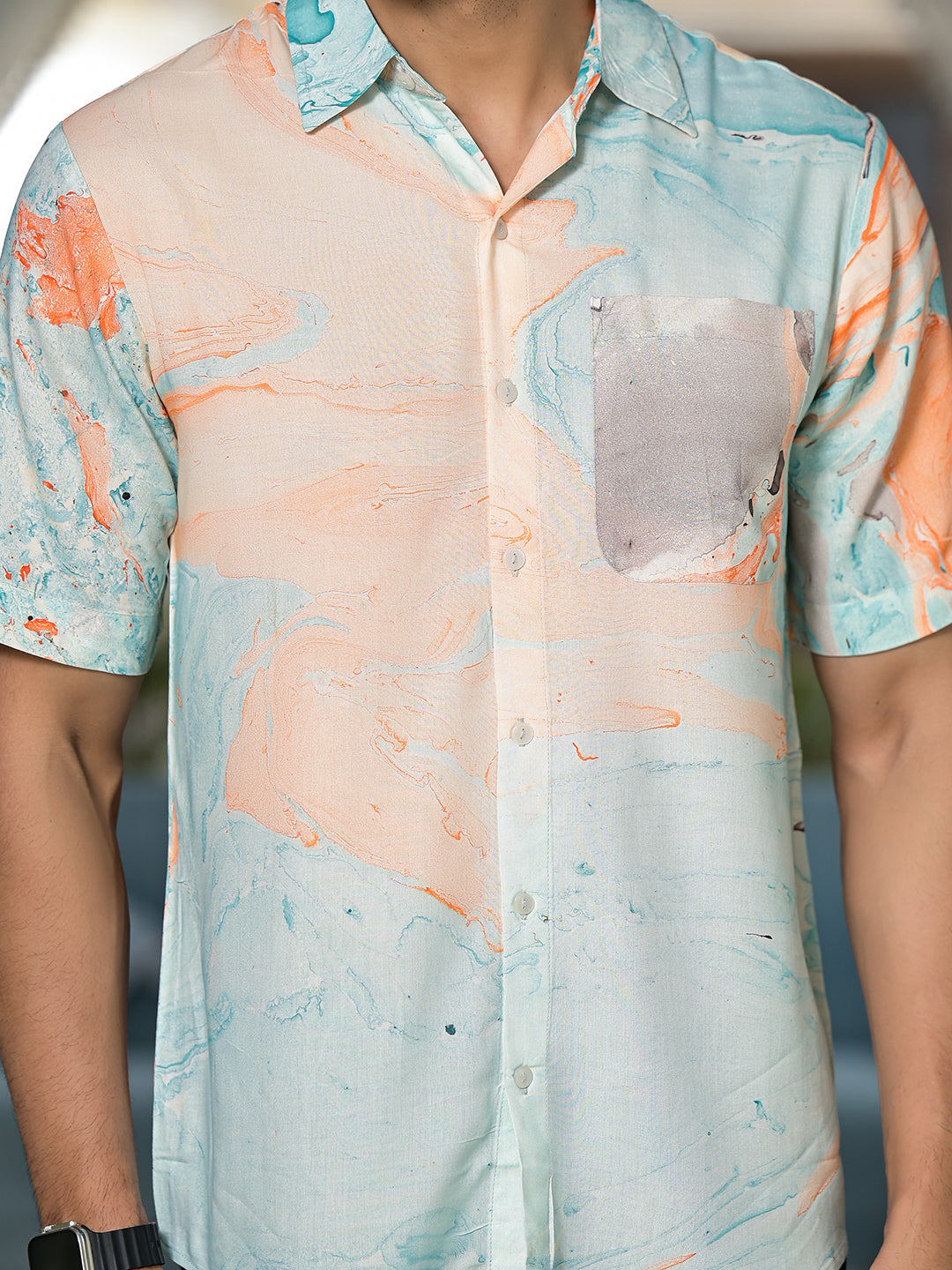 Multicolor Marble Print Shirt - Elganza