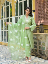 Mint Green Embroidered Pakistani Kurta Set With Embroidered Dupatta - Elganza