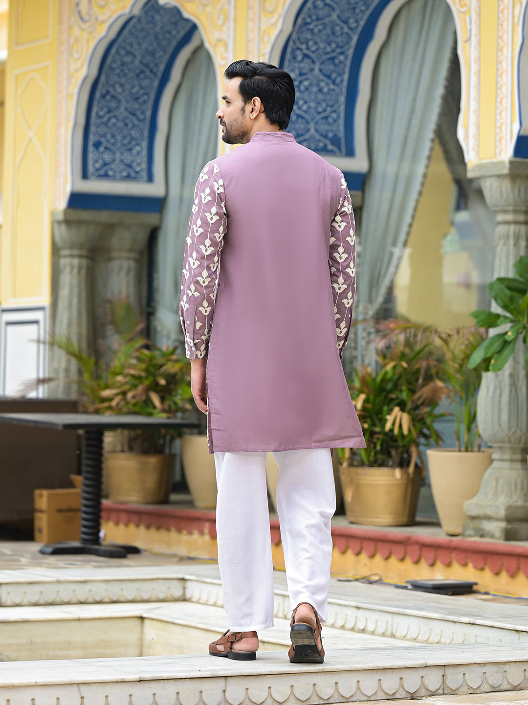 Mauve Embroidered Long Kurta - Elganza