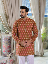 Brown Ikat Print Long Kurta - Elganza