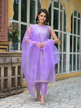 Lavender Sleevessless Kurta Sharara With Organza Sequinned Dupatta - Elganza