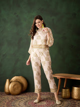 Cream Floral Print Co-Ord Set - Elganza