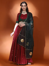 Maroon Woven Designed Lehenga Choli With Dupatta - Elganza