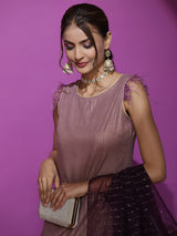 Brown Kurta Palazzo With Sequence Work Dupatta - Elganza